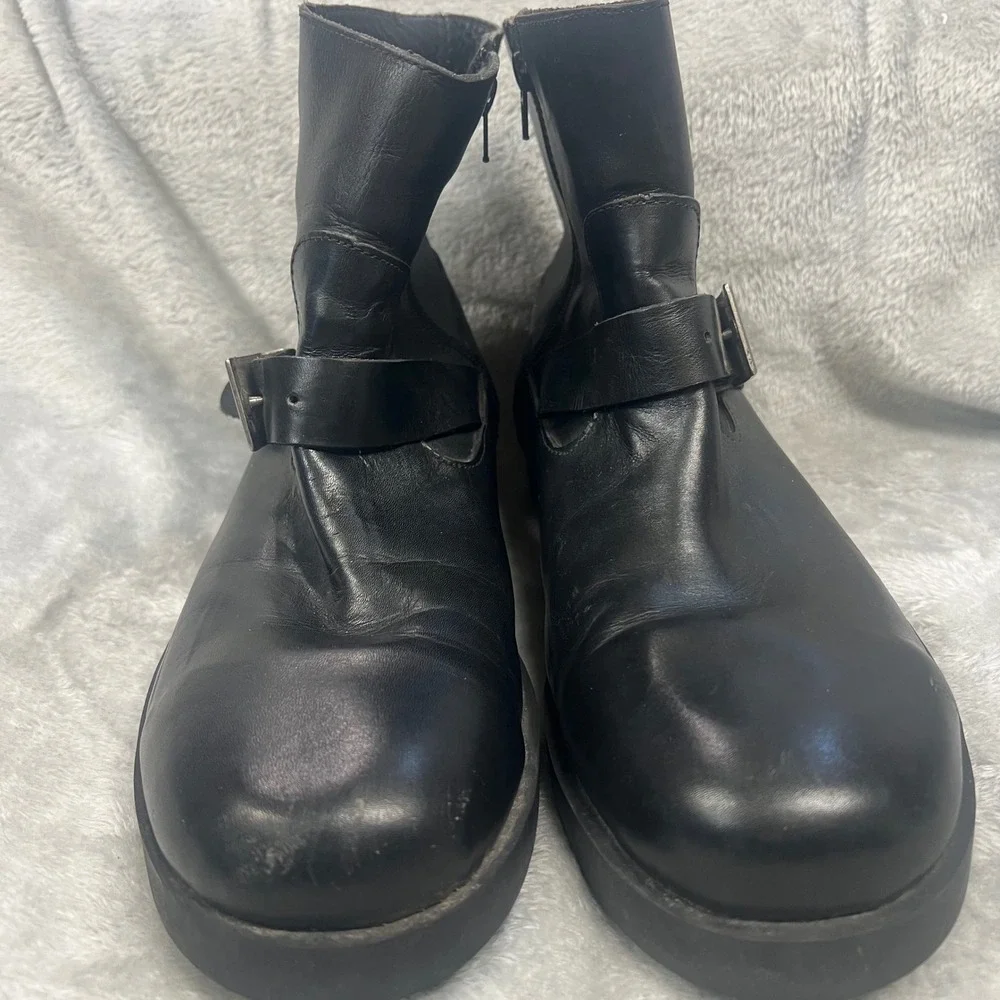 Polo Jeans Co Ralph Lauren Black Leather Buckle Moto Biker Boots Mens size‎ 11.5
